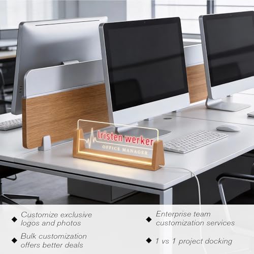 Personalized Light Up Acrylic Desk Name Plate - Custom Name Plate for Desk with Walnut Wood Base - Appreciation Office Gifts for Employees, Teacher, Social Worker (Nurse-2) - Image 4