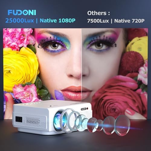 FUDONI Native 1080P WiFi Bluetooth Projector, Built-in Speaker, Portable - Image 2