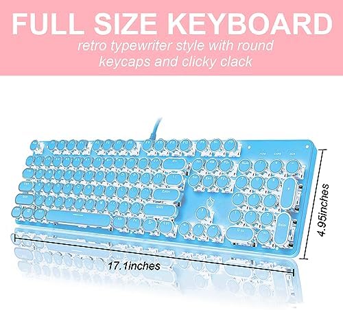 YSCP Typewriter Style Mechanical Gaming Keyboard White Backlit Wired with Blue Switch Retro Round Keycap 104 Keys Keyboard (Blue) - Image 5