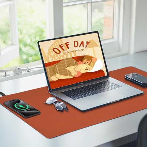 Desk Mat with Wireless Charging, Brown Mouse Pad with Wireless Charger, Desk Pad Matt for Desktop, Mousepad Gaming Large Mouse Pad, Leather Compute for Keyboard and Mouse, 32" x 16" - Image 6