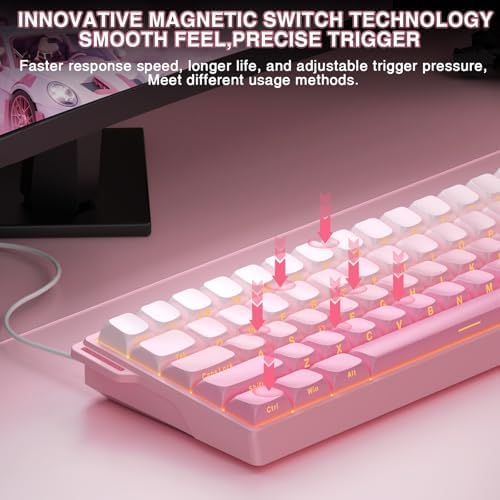 Aula WIN60 HE - 60% Mechanical Gaming Keyboard Wired, Hall Effect Magnetic Switch Hot Swappable,8000 Hz Polling Rate, RGB Keyboard 60 Percent Compact Design for PC (Gradient Pink) - Image 4