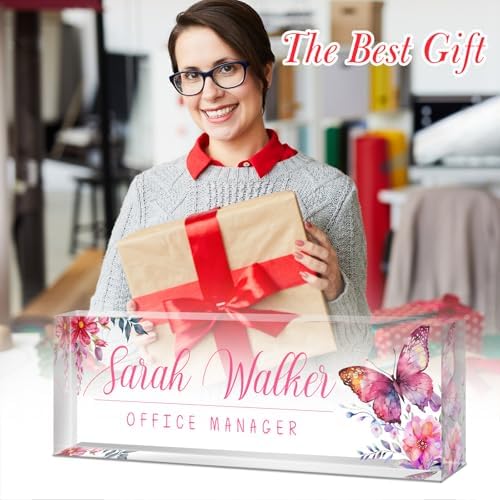 Custom Name Plate for Desk - Desk Name Plate Personalized - Acrylic Office Desk Accessories - Appreciation Gifts for Coworkers Employee Teacher Staff Boss - Office Decor for Women (Pink Butterfly A) - Image 5