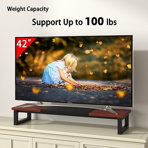 YAOHUOO Dual Monitor Stand Riser, 39Inch Large Monitor Stands for 2 Monitors, Computer Monitor Stand, Wooden Desktop Oraganizer Shelf for Office Desk Computer,Laptop,TV - Image 5
