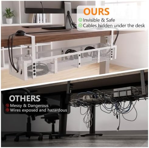 Under Desk Cable Management Tray No Drill, 24.6'' Cable Management, White - Image 3