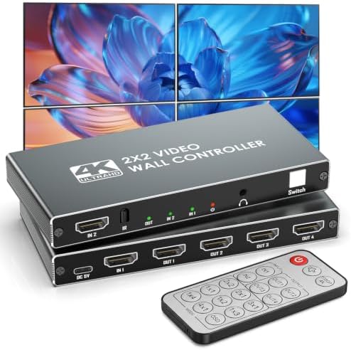 4K HDMl Video Wall Controller 2x2 Processor, Supports 2 HDMI Inputs by Synccrons