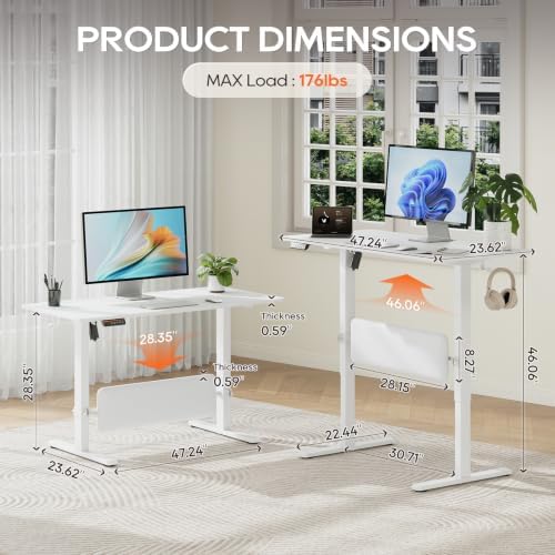 MALOL 47" x 24" Height Adjustable Electric Standing Desk, White - Image 3