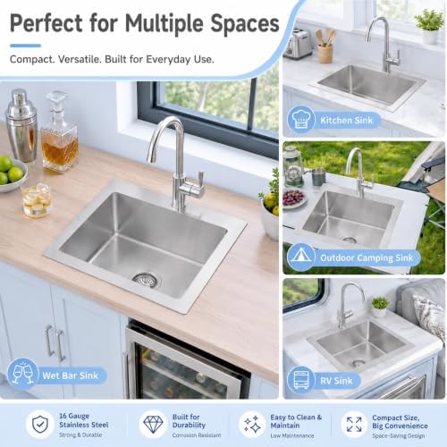 Drop In Bar Sink 15 X 17 inch,16 Gauge Stainless Steel Bar Sink - Image 6