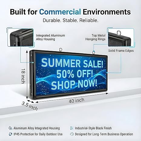 P6 Outdoor Full Color LED Scrolling Sign 40” x 18”, Programmable Digital Display with WiFi & USB Control, High Brightness Waterproof LED Message Board for Storefront Business Advertising - Image 3
