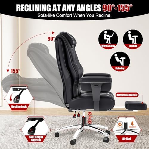 Big and Tall Office Chair with Foot Rest, High Back Computer Desk Chair - Image 3