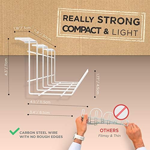Compact Under Desk Cable Tray Organizer – Wire Management Set, White (2-Pack, 12") - Image 3