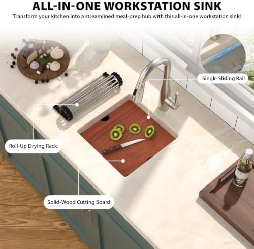 Mocoloo Square Undermount Bar Sink 15x15 Inch Single Bowl Undermount Kitchen Sink 16 Gauge Stainless Steel Bar Prep Workstation 9" Handmade Sinks - Image 6