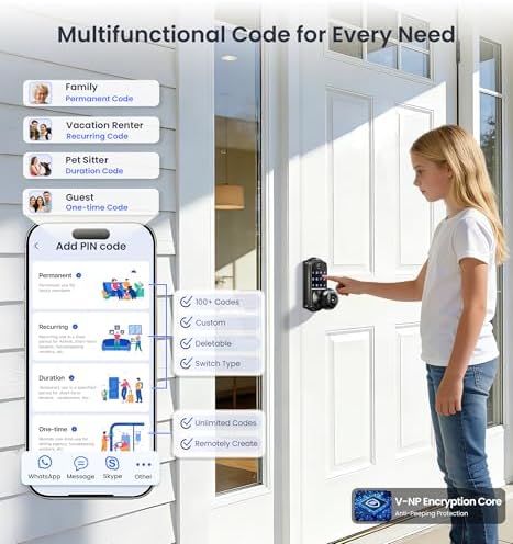 Veise VE018 Fingerprint Keypad Smart Door Knob Handle Lock, Matte Black - Image 4