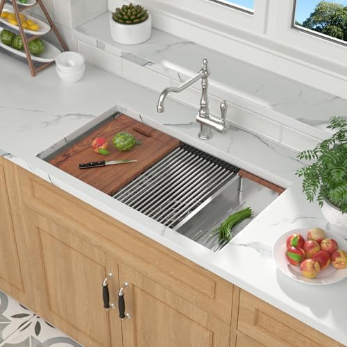33 Undermount Kitchen Sink - Mocoloo 33 x 19 Undermount Sink Workstation Stainless Steel Kitchen Sinks 16 Gauge Single Bowl Handmade,10'' Deep Basin - Image 2