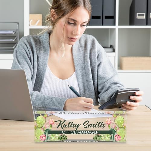 Personalized Name Plate for Desk, Custom Desk Name Plate, Acrylic Name Plate Office Desk Accessories, Personalized Office Gifts for Coworkers Teachers, Employee Appreciation Gifts (A-Cactus) - Image 6