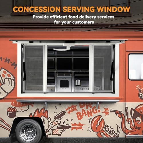 Concession Window 36" x 24", Serving Window With 4 Horizontal Sliding Screen Windows & Awning Door & Drag Hook, Aluminum Alloy Concession Serving Window for Food Trucks Concession Trailers - Image 5