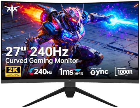 KTC 27 Inch 240Hz Curved Gaming Monitor, QHD 1440P 1000R Monitor, H27S25E by KTC