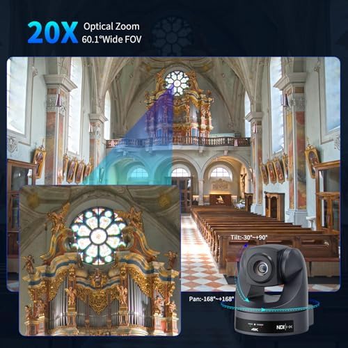 4K NDI PTZ Camera 20X, HDMI USB LAN Outputs Video Conference Camera Webcam for Church Worship/Events Services/Education,Works with Zoom,Skype,OBS - Image 4