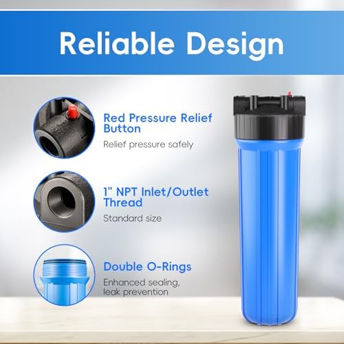 iSpring HB28B Whole House Water Filter Housing, 20" x 4.5" Universal Housing for Whole Home Water Filtration w/ 1" NPT Ports Pre-Filtration System - Image 2