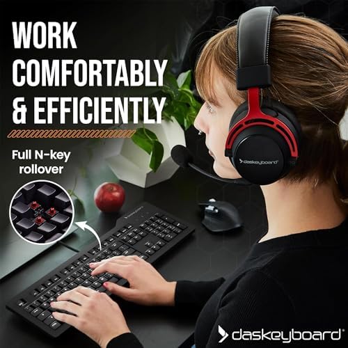 Das Keyboard Prime 13 Mark II Backlit Wired Mechanical Keyboard, Cherry MX2A Silent Red Mechanical Switches, Clean White LED Backlit Keys, USB Pass-Through, Aluminum Top Panel (104 Keys, Black) - Image 4