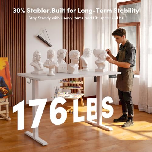 CubiCubi 60 x 24 Large One-Piece Electric Adjustable Standing Desk, White - Image 4