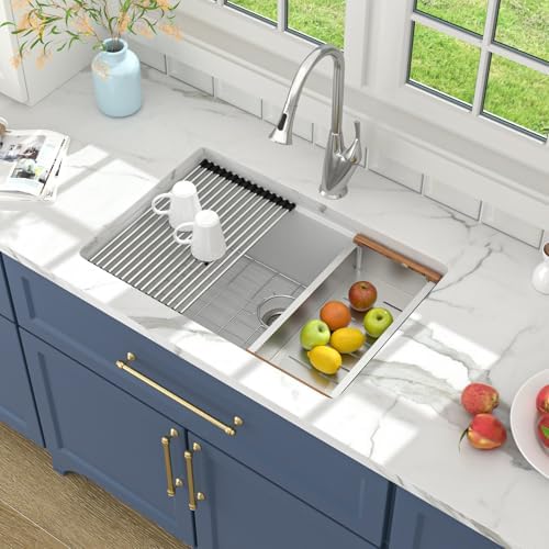 Lordear 28 White Undermount Kitchen Sink Composite Granite Sink 28x19 Inch Quartz Sinks Workstation Under Counter Kitchen Sinks - Image 3