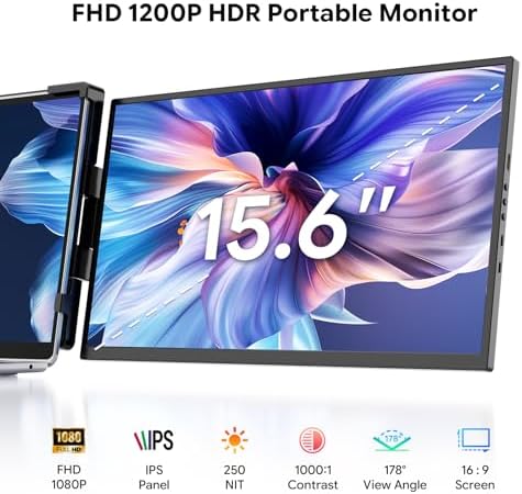 15.6" Laptop Screen Extender,FHD 1080P IPS Portable Monitor for 13"-17" Laptops, Dual Travel Screen Monitor Plug & Play, Laptop Screen Monitor Extender Compatible with Windows/Mac/Android & Chrome OS - Image 2