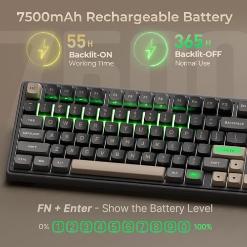 RK ROYAL KLUDGE R98 Pro Wireless Mechanical Keyboard, Creamy Bluetooth/2.4GHz/Wired RGB Gaming Keyboard with Number Pad and Knob, MDA Profile PBT Keycaps, Gasket Hot Swappable Linear Switch, Black - Image 4