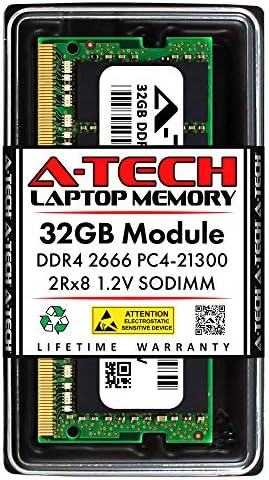 A-Tech DDR4 RAM 32GB 2666MHz PC4-21300 SODIMM Laptop Memory by A-TechComponents