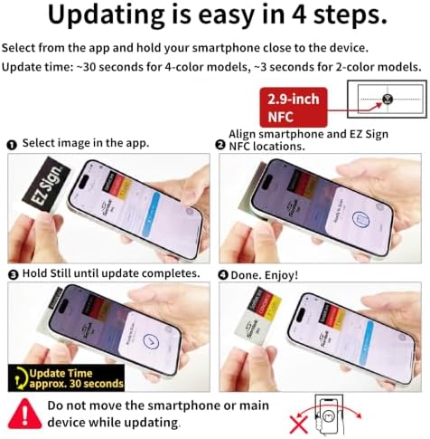 [Santek] EZ Sign NFC E-Paper Display – No Battery, Ultra-Thin 0.13”, Rewritable 4-Color Digital Display, App-Controlled (iOS/Android/PC), IP65 (Black, 2.9" 6pcs, No Stand and Clip Included) - Image 3