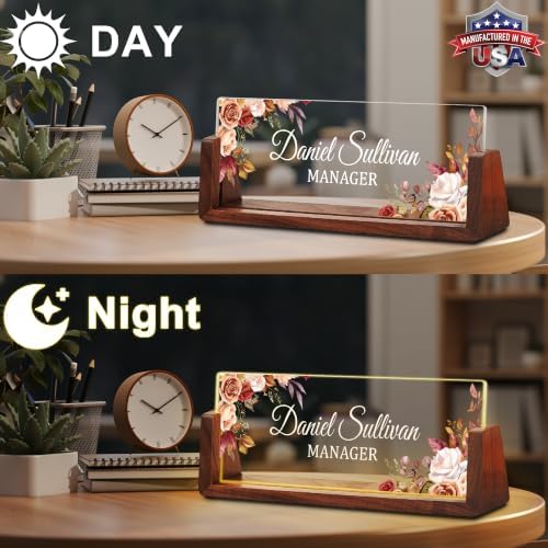 Custom Name Plate for Desk with LED Walnut Frame, Office Desk Decor - Image 3
