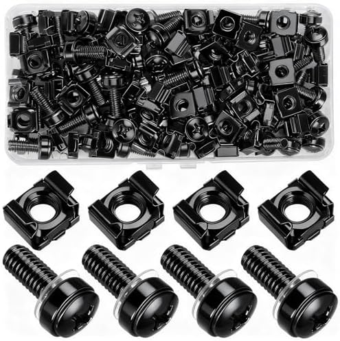 40 Pcs/20 Set Rack Mount Screws and Cage Nuts for Server Rack Cabinet, Black Carbon Steel M6 x 20 mm Screws with Nylon Washers and Cage Nuts, Rack Mount Hardware for Server Racks/Shelves/Cabinets by qxayxa