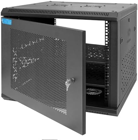 9U Wall Mount Server Cabinet with A Lockable Front Vented Door, Cooling Fans, Removable Side Panels - 60cm Depth, 19" Network Rack Including 2 PCS Full-Size Rack Shelves for IT Equipment by OCEANHUG