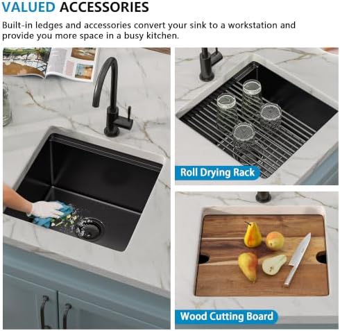17"x17" Undermount Black Bar Prep Sink Workstation - Image 6