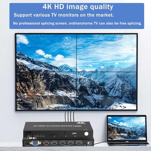 4-in4-out Video Wall Controller 2x2, HDMI & VGA & USB & SD Support 4K Input TV Wall Controller,1080P Output TV Wall Processor,180 Degree Rotate 1x2,1x3,1x4,2x2,2x1,3x1x4x1 - Image 2