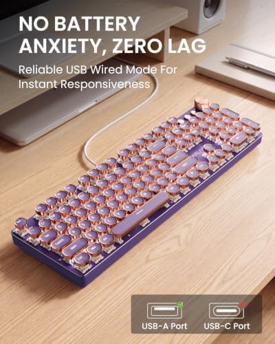 Wired Typewriter Mechanical Keyboard, Retro Punk Keyboard with Media Knob - Image 5