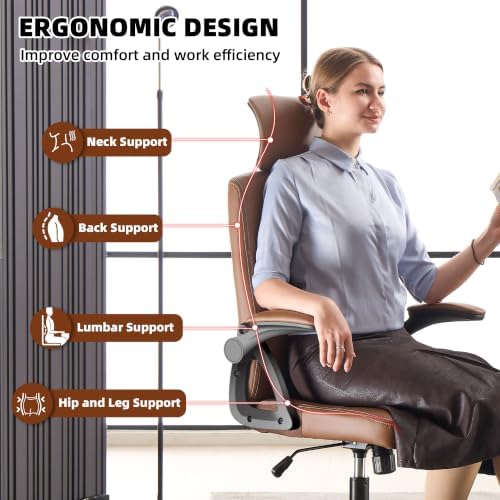 Leather Office Chair,Executive Ergonomic Desk Chair for Home Office, Brown - Image 5