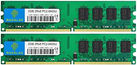 Rasalas DDR2 800 PC2-6400 DDR2 4GB Kit (2x2GB) DDR2-800 Udimm Ram Desktop PC2-6400U 2RX8 1.8V CL6 240 Pin Non-ECC Unbuffered Desktop RAM Memory Modules by Rasalas
