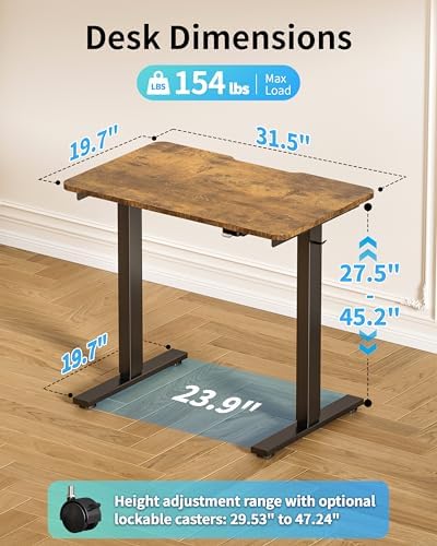Okin Electric Standing Desk 31.5x19.7 Inches Small Computer Desk-Whole Piece Stand up Desk with Wheels Gaming Rolling Home Office Desks, Rustic Brown - Image 2