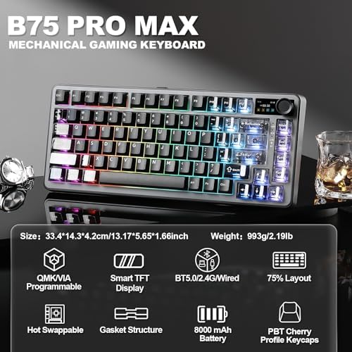 YUNZII B75 PRO MAX 75% Mechanical Keyboard (Black, Cocoa V2) - Image 2