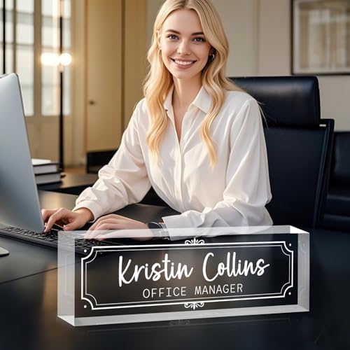 Custom Name Plate for Desk, Personalized Name Plate on Clear Acrylic Glass, Appreciation Gifts for Teacher Employee Boss Coworkers Nurse, Office Desk Accessories for Women Men (Engraved Classic) - Image 3