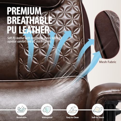 GTPLAYER Big and Tall Office Chair 400lbs Heavy Duty Wide Ergonomic Gaming Chair with Footrest, High Back Computer Chairs with Adjustable Armrests, Executive Desk Chairs with Lumbar Support, Brown - Image 4