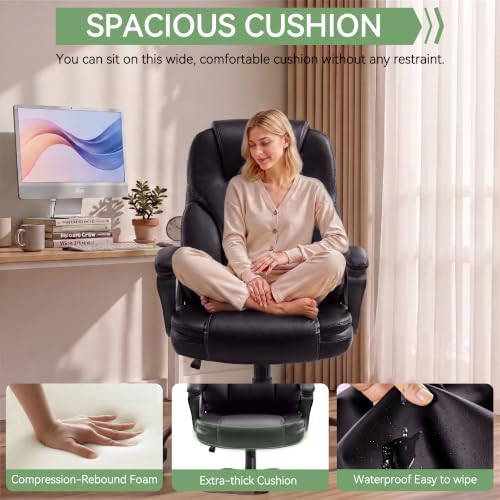 Ergonomic Office Chair with High Back, Comfy Desk Chair, Adjustable Executive Office Chair for Home Office, Big and Tall Computer Chair Heavy Duty, 360° Swivel, Faux Leather Brown - Image 4