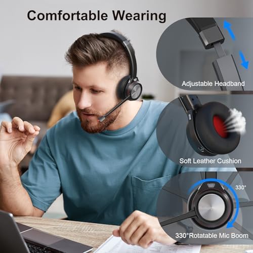 Bluetooth Headset with Microphone & Mute Button, 30 Hrs Working Time, Mono Noise Cancelling for PC Laptop Teams Zooms Work Business Meeting - Image 6