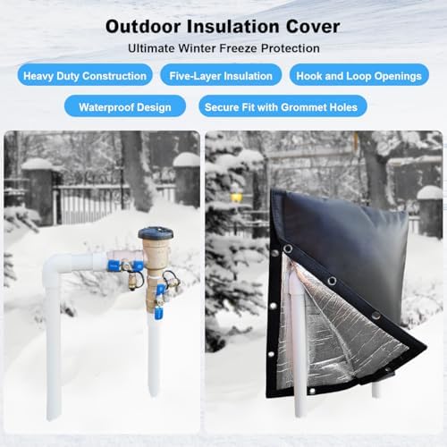 Heavy Duty Backflow Insulation Cover with Two Hook and Loop Openings for Winter Freeze Protection - Outdoor Pipe, Sprinkler, Faucet, and Valve Protection, 16''W x 20''H - Black - Image 2
