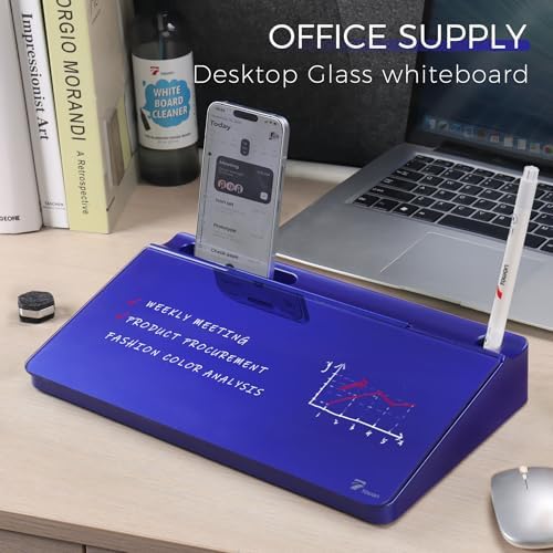 TOWON Compact Glass Desktop Whiteboard with Storage 12x7 in, Navy Blue - Image 2