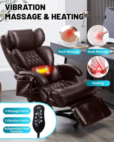 800LBS Massage Office Chair with Foot Rest & 8 Points Vibration Heat for Heavy People,Big and Tall Ergonomic Executive Reclining Desk Chairs for Home Office Managerial Use - Image 3