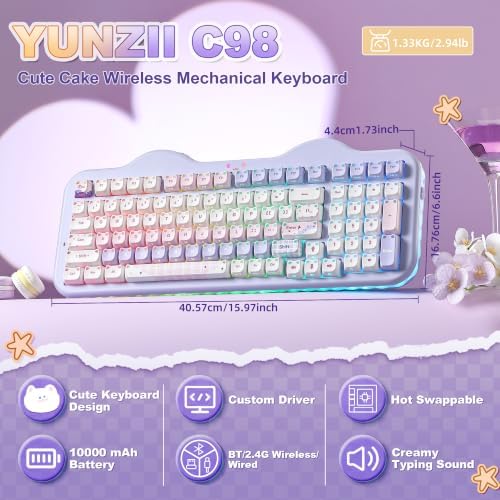 YUNZII C98 Cute Wireless Mechanical Keyboard(Purple Mao, Candy Switch) - Image 2