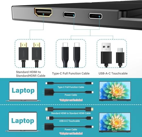 InnoView 15.6" Portable Monitor 60Hz Touchscreen 1080P 10-Point Touch Screen Monitor Portable with Protective Sleeve Built-in Stand, 1200:1 HDMI USB C Travel Monitors for Laptop, PC, Phone - Image 6
