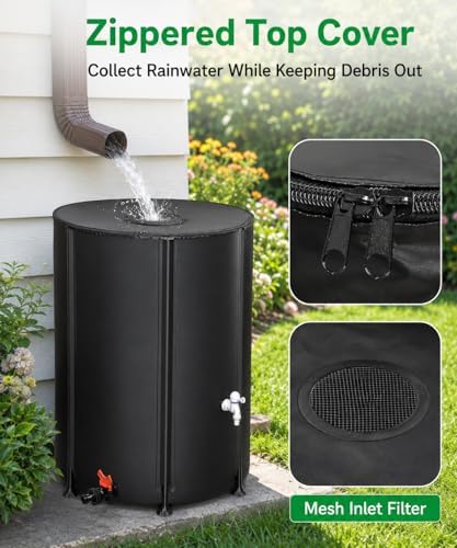 100 Gallon Collapsible Rain Barrel, Portable Rainwater Collection System, Water Storage Tank, Rain Catcher Barrel with Two Spigots and Overflow Kit, Rain Water Barrel Collector for Garden, Black - Image 6