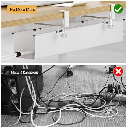 Under Desk Cable Management Tray 27.2" - No Drill Computer Wire Organizer Cable Tray, Cord Hider Clamp Mount with 16X Cable Ties PC Cables Management Cord Holder for Office/Home (Upgrade Fabric,White) - Image 5